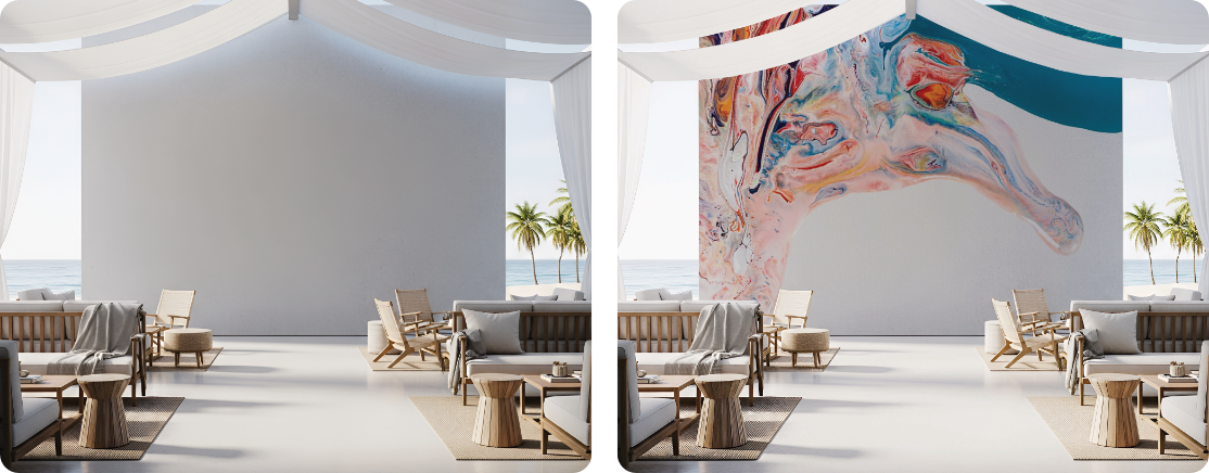 Outdoor Lounge Plaster Wall Mural Design Enhancing Luxury Hospitality Spaces